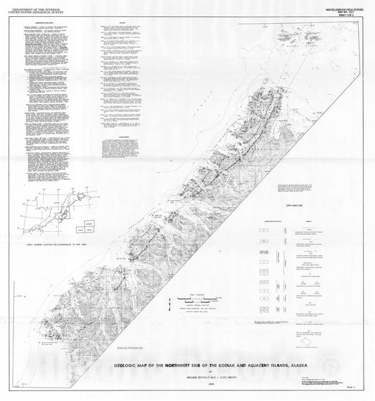Map : Geologic map of the northwest side of the Kodiak and adjacent islands, Alaska, 1979 Cartography Wall Art :