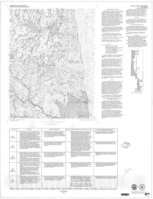 Map : Reconnaissance map showing relative amounts of soil and bedrock in the mountainous part of the Cascade quadrangle, El Paso County, Colorado, 1979 Cartography Wall Art :
