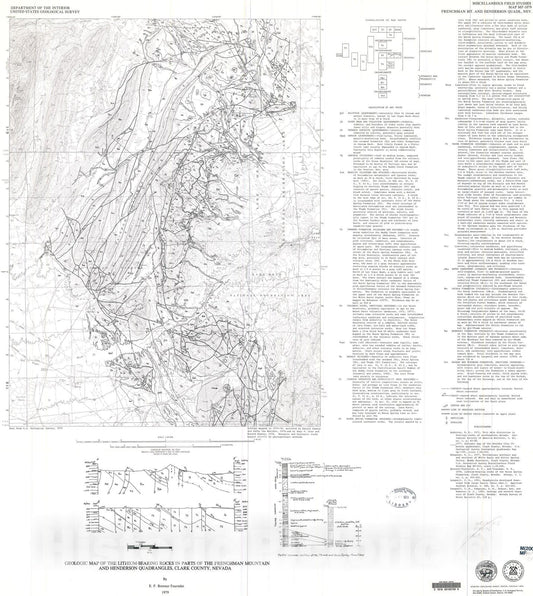 Map : Geologic map of the lithium-bearing rocks in parts of the Frenchman Mountain and Henderson quadrangles, Clark County, Nevada, 1979 Cartography Wall Art :