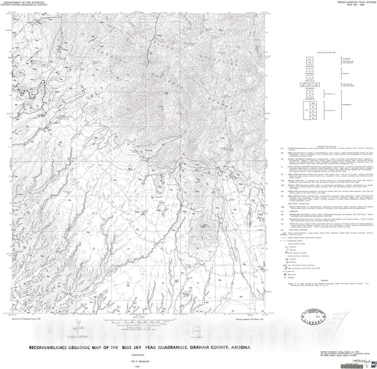 Map : Reconnaissance geologic map of the Blue Jay Peak quadrangle, Graham County, Arizona, 1979 Cartography Wall Art :