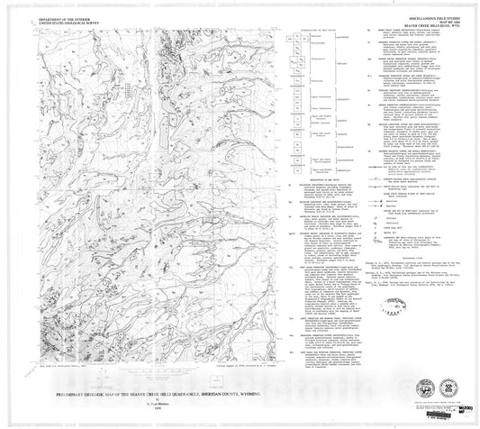 Map : Preliminary geologic map of the Beaver Creek Hills quadrangle, Sheridan County, Wyoming, 1979 Cartography Wall Art :