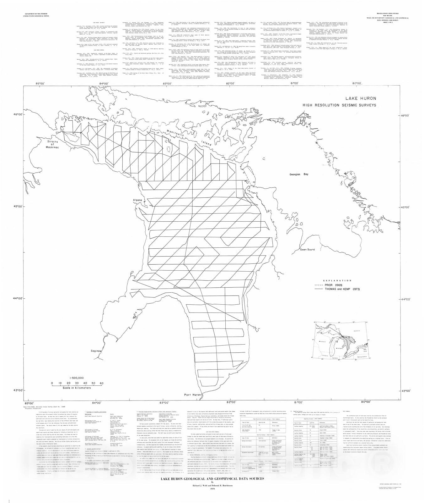 Map : Lake Huron geological and geophysical data sources, 1979 Cartography Wall Art :
