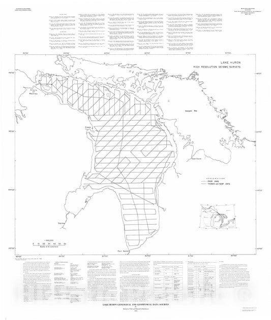Map : Lake Huron geological and geophysical data sources, 1979 Cartography Wall Art :