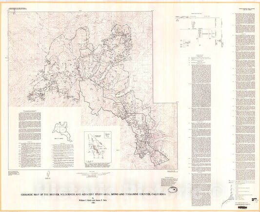 Map : Geologic map of the Hoover Wilderness and adjacent study area, Mono and Tuolumne Counties, California, 1981 Cartography Wall Art :