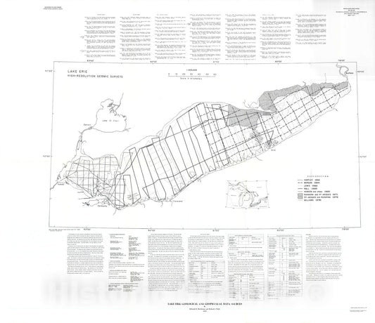 Map : Lake Erie geological and geophysical data sources, 1979 Cartography Wall Art :