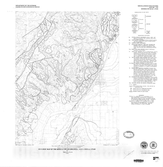 Map : Geologic map of the Monroe NW quadrangle, west-central Utah, 1979 Cartography Wall Art :