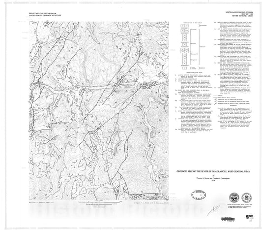 Map : Geologic map of the volcanic rocks in the Sevier SE quadrangle, west-central Utah, 1979 Cartography Wall Art :