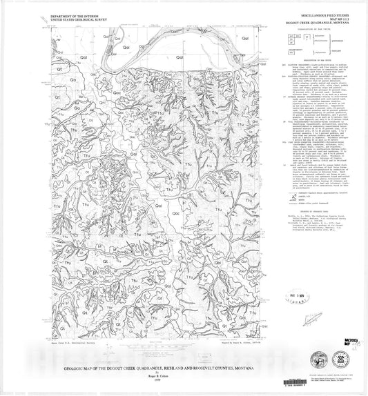 Map : Geologic map of the Dugout Creek quadrangle, Roosevelt and Richland Counties, Montana, 1979 Cartography Wall Art :