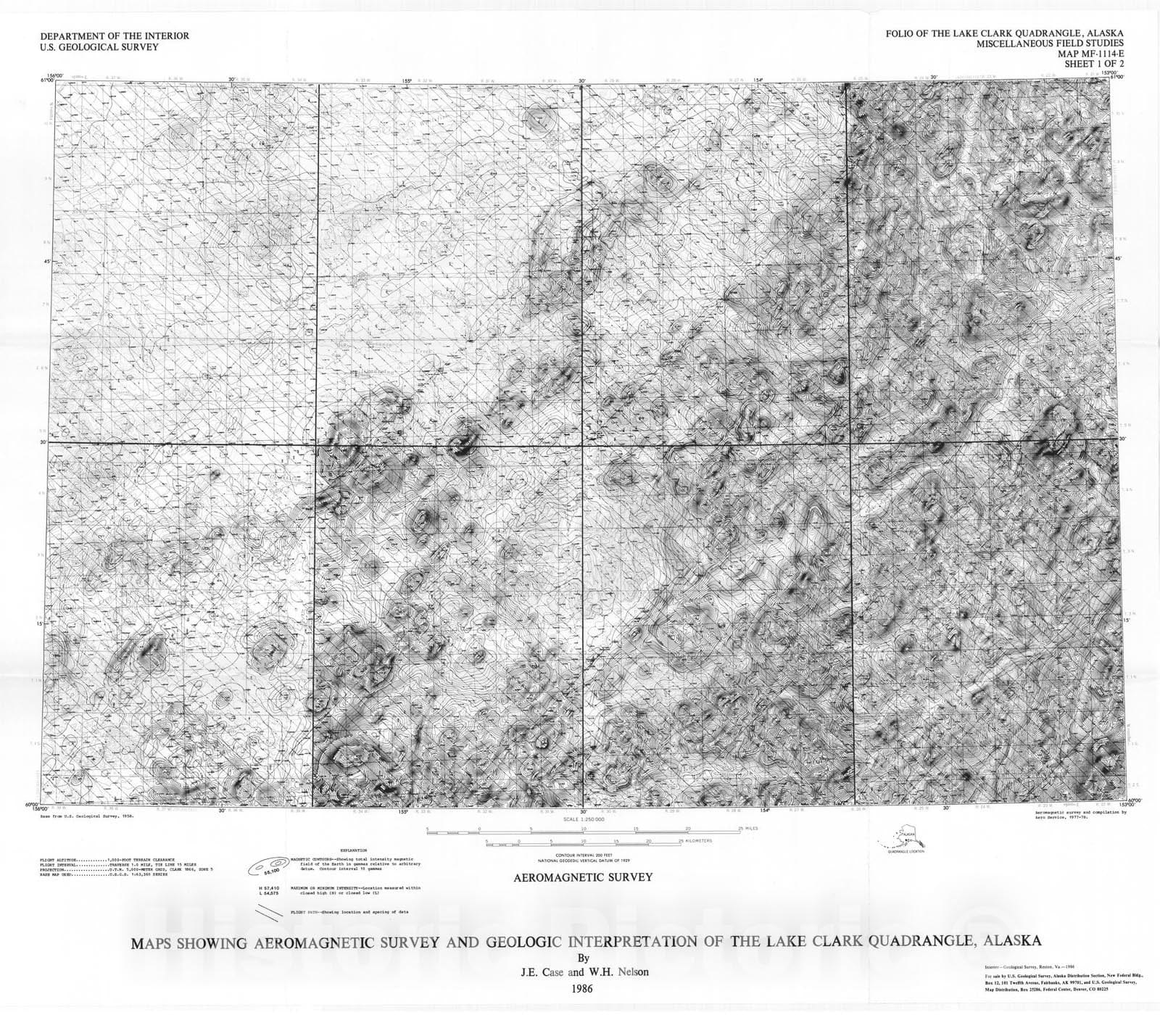 Map : Maps showing aeromagnetic survey and geologic interpretation of the Lake Clark quadrangle, Alaska, 1986 Cartography Wall Art :
