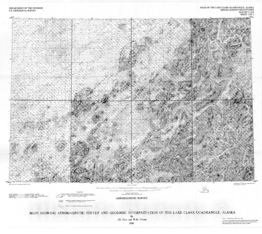 Map : Maps showing aeromagnetic survey and geologic interpretation of the Lake Clark quadrangle, Alaska, 1986 Cartography Wall Art :