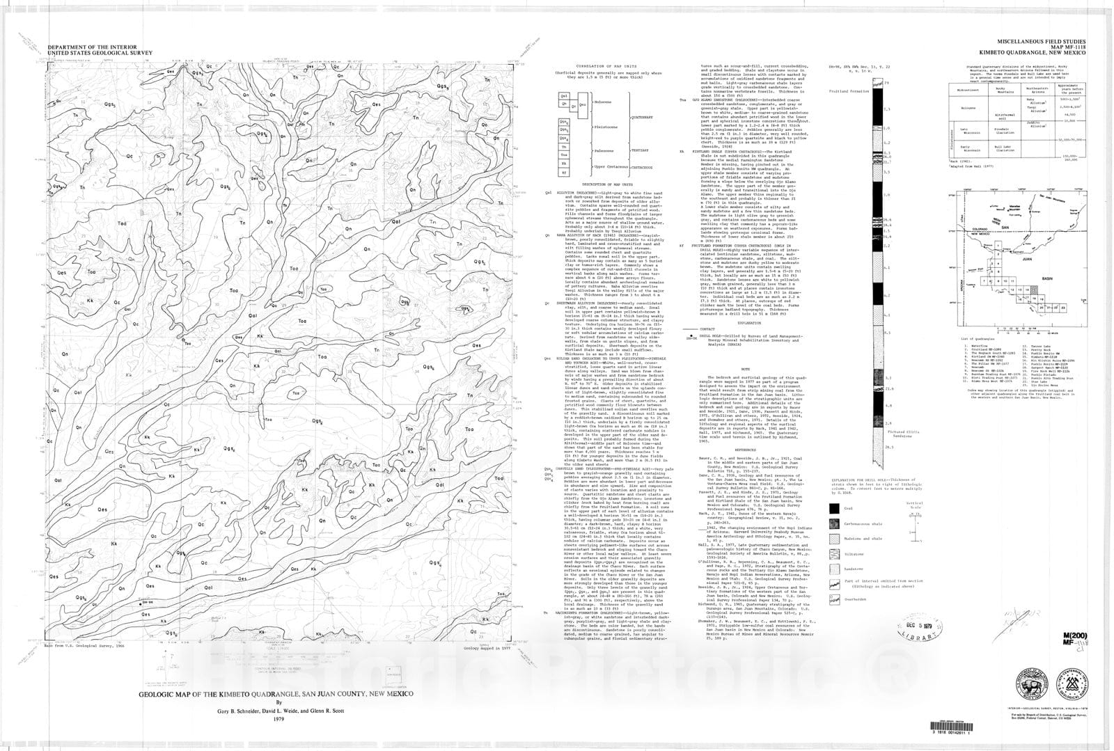 Map : Geologic map of the Kimbeto quadrangle, San Juan County, New Mexico, 1979 Cartography Wall Art :