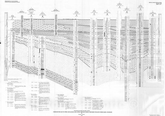 Map : Cross section B-B' of Upper Cretaceous and Lower Tertiary Rocks, northern Piceance Creek Basin, Colorado, 1979 Cartography Wall Art :