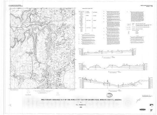 Map : Preliminary geologic map of the Purgatory Canyon quadrangle, Mohave County, Arizona, 1982 Cartography Wall Art :