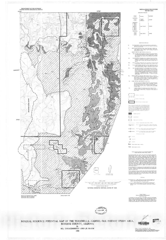 Map : Mineral resources potential map of the Turbinella-Gambel Oak Instant Study Area, Mohave County, Arizona, 1980 Cartography Wall Art :