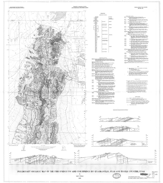 Map : Preliminary geologic map of Fish Springs NW and Fish Springs SW quadrangles, Juab and Tooele Counties, Utah, 1980 Cartography Wall Art :