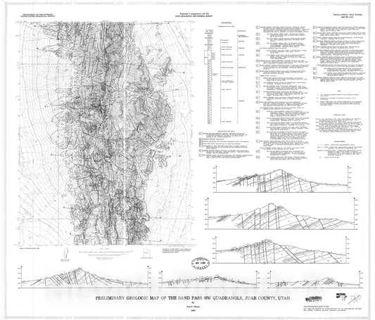 Map : Preliminary geologic map of the Sand Pass NW quadrangle, Juab County, Utah, 1980 Cartography Wall Art :