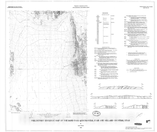 Map : Preliminary geologic map of the Sand Pass quadrangle, Juab and Millard counties, Utah, 1980 Cartography Wall Art :