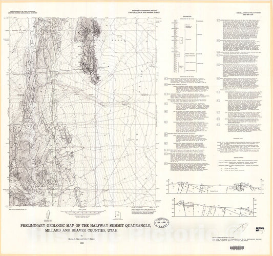 Map : Preliminary geologic map of the Halfway Summit quadrangle, Millard and Beaver Counties, Utah, 1980 Cartography Wall Art :