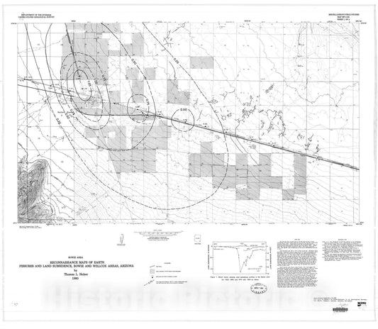 Map : Reconnaissance maps of earth fissures and land subsidence, Bowie and Willcox areas, Arizona, 1980 Cartography Wall Art :