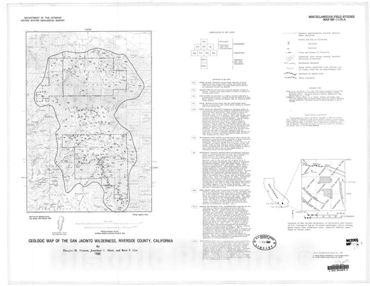 Map : Geologic map of the San Jacinto Wilderness, Riverside County, California, 1980 Cartography Wall Art :