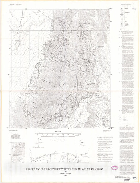 Map : Geologic map of the Paiute Primitive Study Area, Mohave County, Arizona, 1980 Cartography Wall Art :