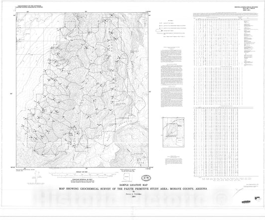Map : Map showing geochemical survey of the Paiute Primitive Study Area, Mohave County, Arizona, 1980 Cartography Wall Art :