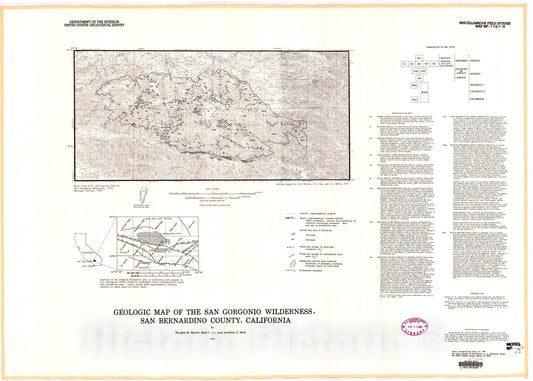 Map : Geologic map of the San Gorgonio Wilderness, San Bernardino County, California, 1980 Cartography Wall Art :
