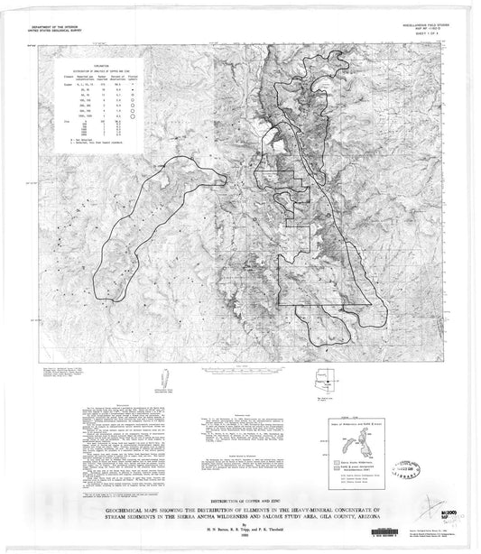 Map : Geochemical maps showing the distribution of elements in the heavy-mineral concentrate of stream sediments in the Sierra Ancha Wil, 1980 Cartography Wall Art :