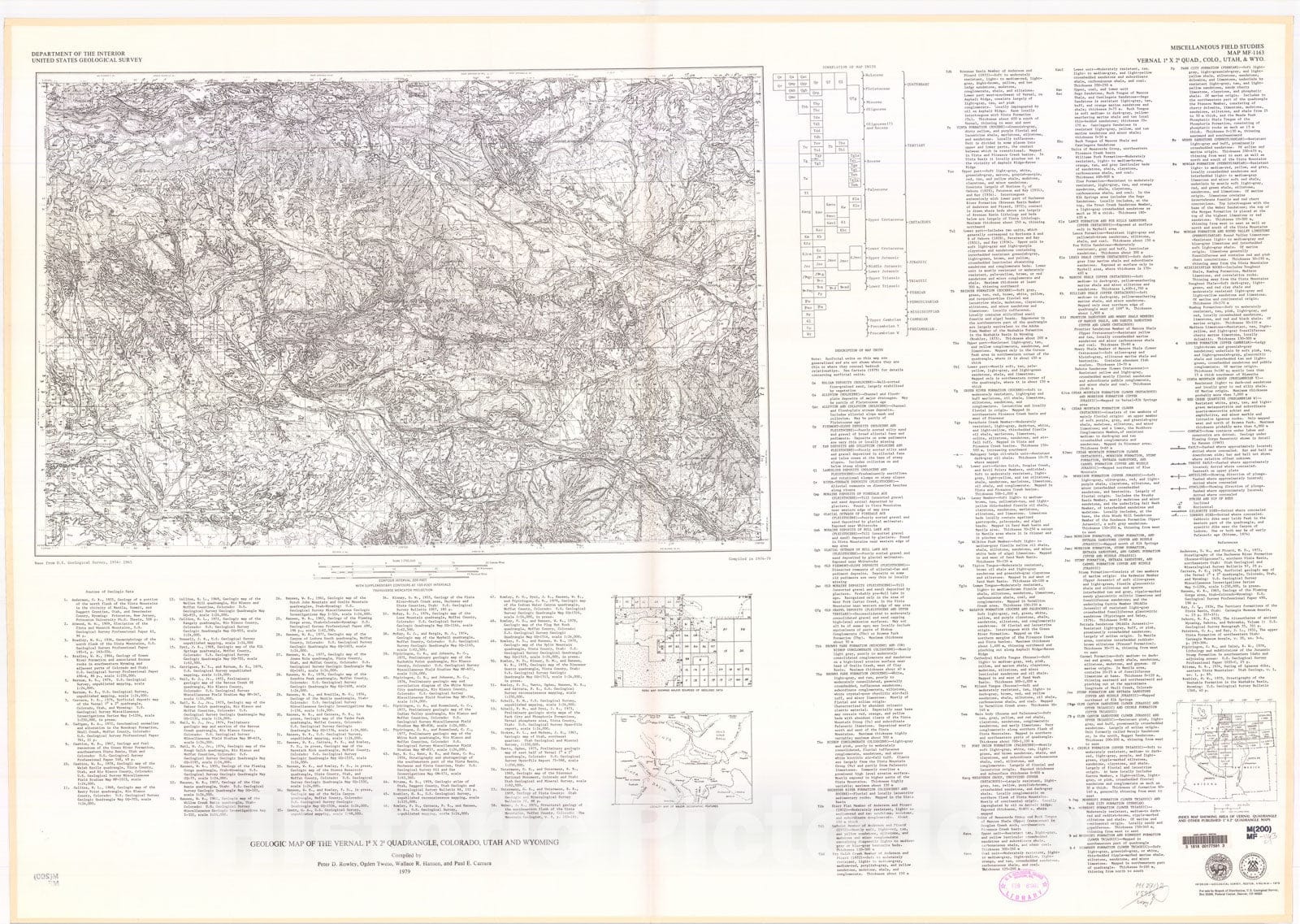 Map : Geologic map of the Vernal one degree x two degrees quadrangle, Colorado, Utah, and Wyoming, one979 Cartography Wall Art :