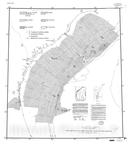 Map : Geologic subcrop map of the Florida-Hatteras shelf and slope, and inner Blake Plateau, 1980 Cartography Wall Art :