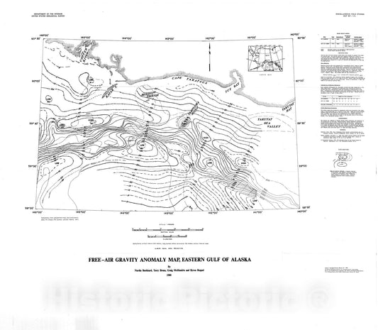 Map : Free-air gravity anomaly map, eastern Gulf of Alaska, 1980 Cartography Wall Art :