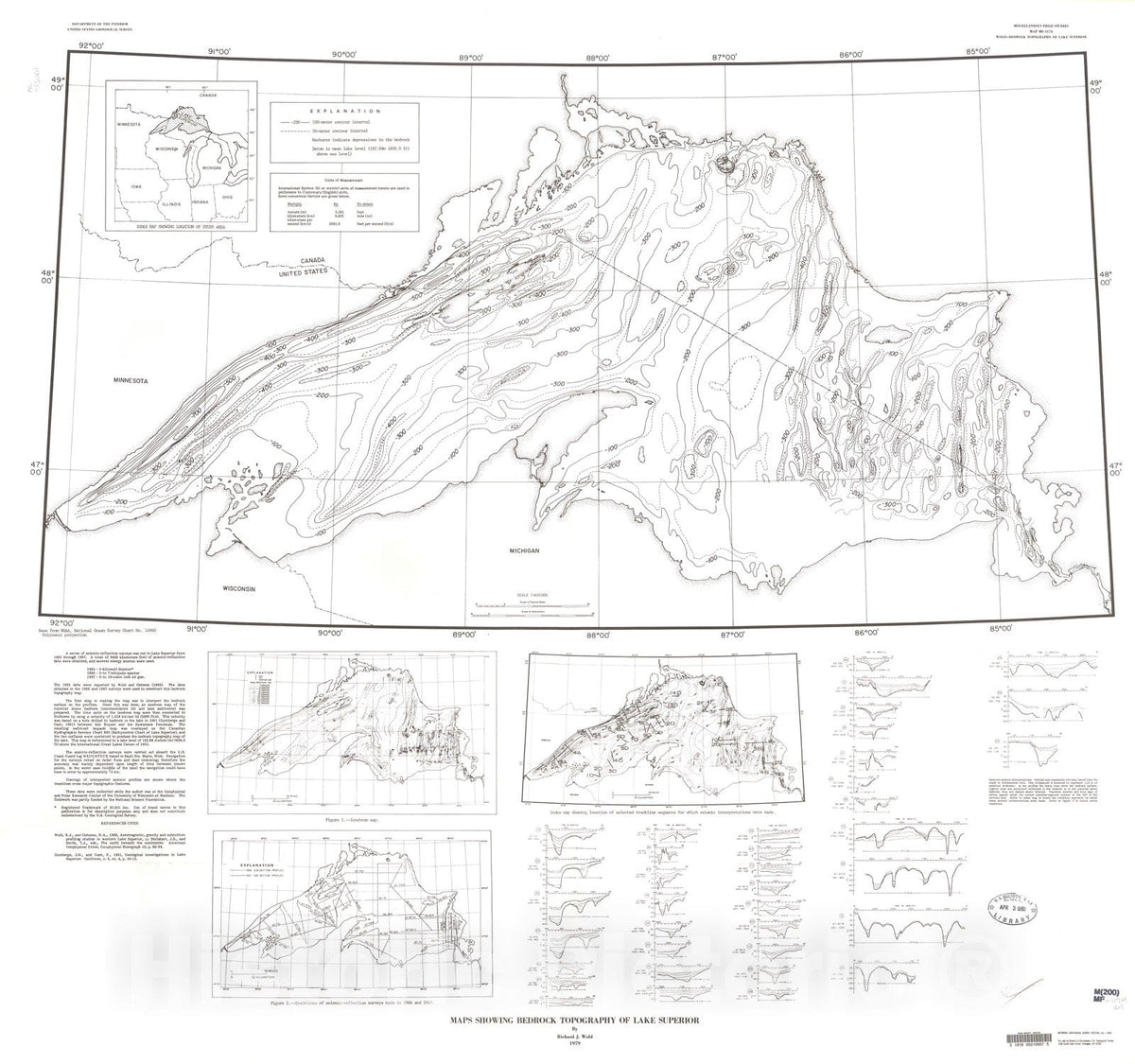 Map : Maps showing bedrock topography of Lake Superior, 1979 Cartography Wall Art :