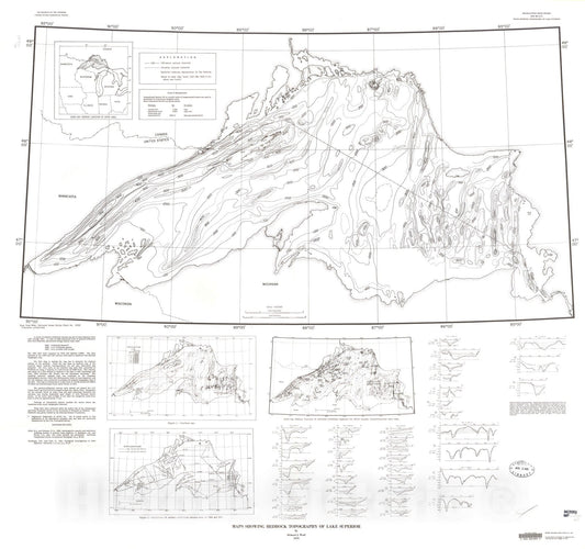 Map : Maps showing bedrock topography of Lake Superior, 1979 Cartography Wall Art :
