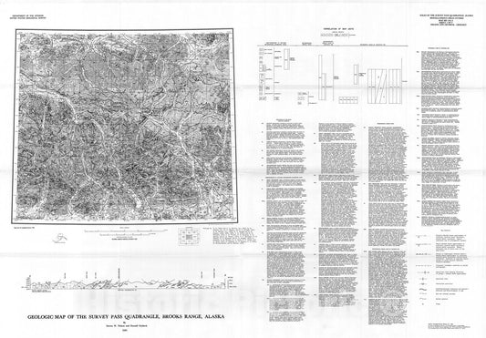 Map : Geologic map of the Survey Pass quadrangle, Brooks Range, Alaska, 1980 Cartography Wall Art :