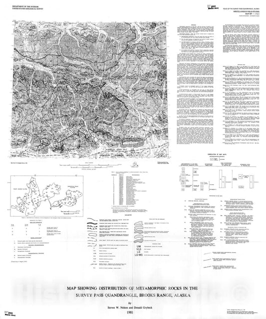 Map : Map showing distribution of metamorphic rocks in the Survey Pass quadrangle, Brooks Range, Alaska, 1981 Cartography Wall Art :