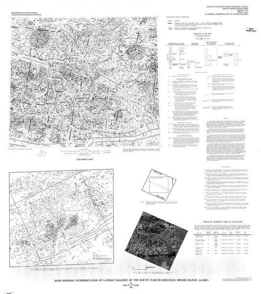 Map : Maps showing interpretation of Landsat imagery of the Survey Pass quadrangle, Brooks Range, Alaska, 1981 Cartography Wall Art :