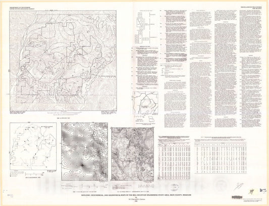 Map : Geologic, geochemical, and geophysical maps of the Bell Mountain Wilderness Study area, Iron County, Missouri, 1982 Cartography Wall Art :