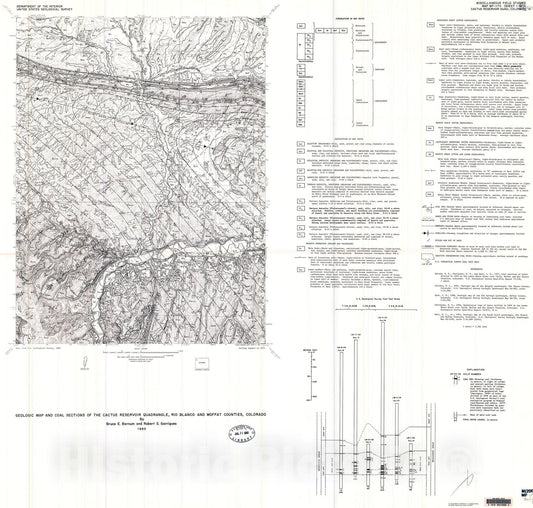 Map : Geologic map and coal sections of the Cactus Reservoir quadrangle, Rio Blanco and Moffat Counties, Colorado, 1980 Cartography Wall Art :