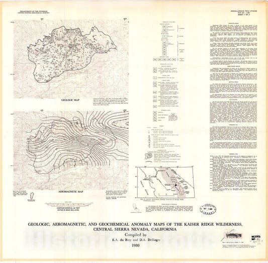 Map : Geologic, aeromagnetic, and geochemical anomaly maps of the Kaiser Ridge Wilderness, central Sierra Nevada, California, 1980 Cartography Wall Art :