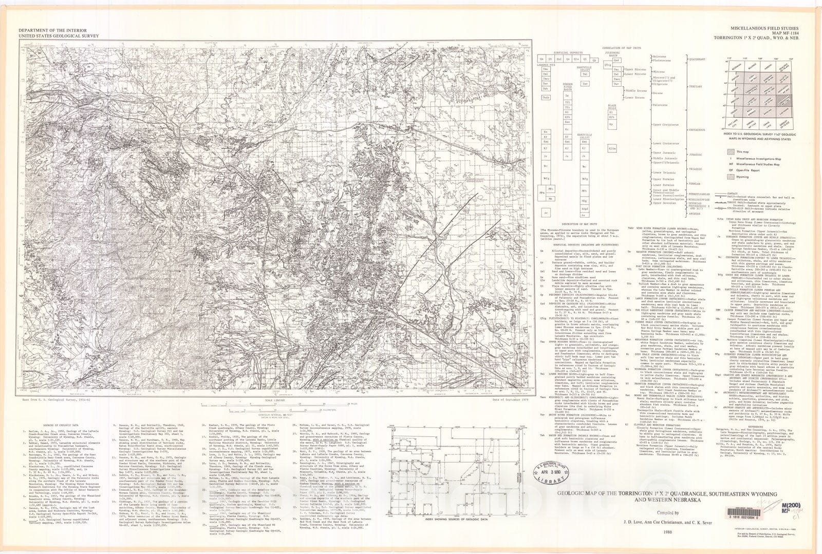 Map : Geologic map of the Torrington one degree x two degrees quadrangle, southeastern Wyoming and western Nebraska, one980 Cartography Wall Art :