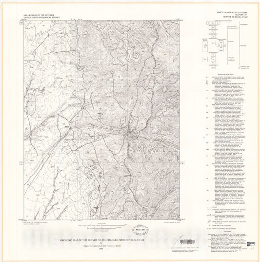 Map : Geologic map of the Beaver NE quadrangle, west-central Utah, 1980 Cartography Wall Art :