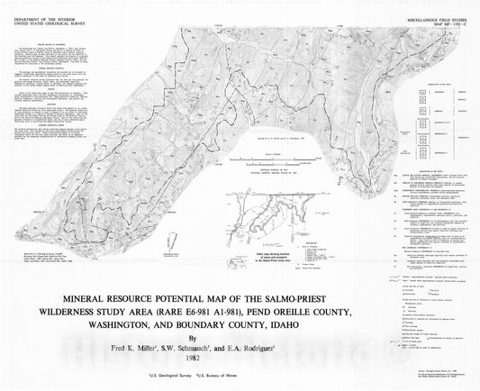 Map : Mineral resource potential map of the Salmo-Priest Wilderness Pend Oreille County, Washington, and Boundary County, Idaho, 1982 Cartography Wall Art :
