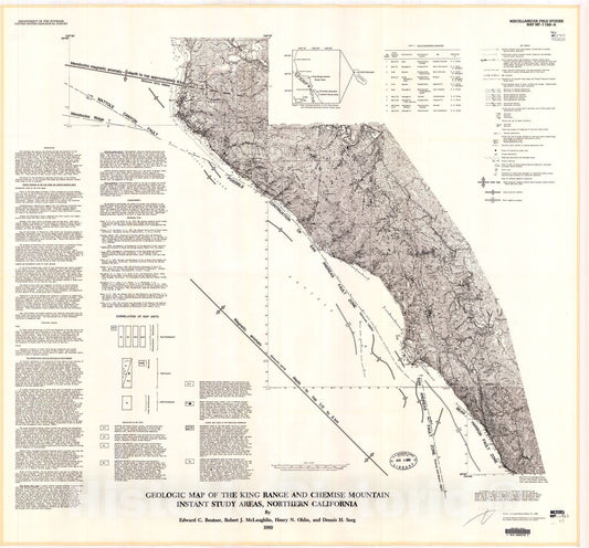 Map : Geologic map of the King Range and Chemise Mountain Instant Study Areas, northern California, 1980 Cartography Wall Art :