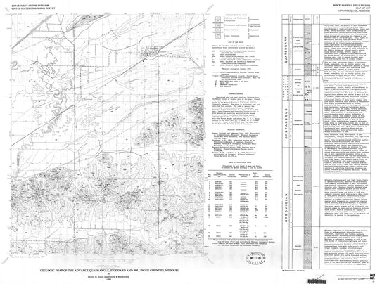 Map : Geologic map of the Advance quadrangle, Stoddard and Bollinger Counties, Missouri, 1980 Cartography Wall Art :