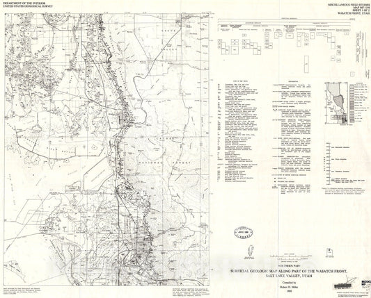 Map : Surficial geologic map along part of the Wasatch Front, Salt Lake Valley, Utah, 1980 Cartography Wall Art :