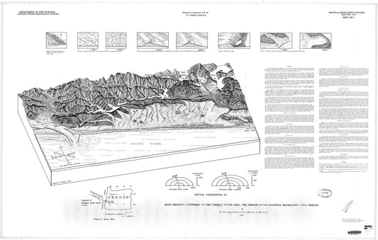 Map : Maps showing landforms of the Umpqua South area, the Oregon Dunes National Recreation Area, 1980 Cartography Wall Art :