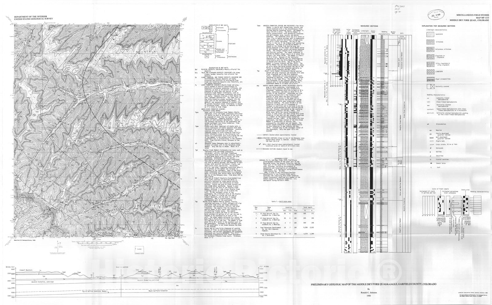 Map : Preliminary geologic map of the Middle Dry Fork quadrangle, Garfield County, Colorado, 1980 Cartography Wall Art :