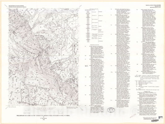 Map : Preliminary geologic map of the Beckton quadrangle, Sheridan County, Wyoming, 1980 Cartography Wall Art :