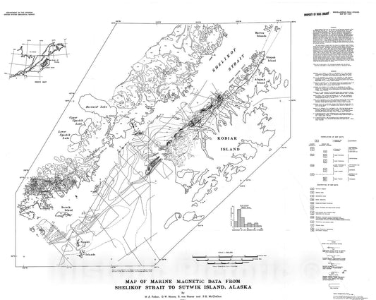 Map : Map of marine magnetic data from Shelikof Strait to Sutwik Island, Alaska, 1981 Cartography Wall Art :