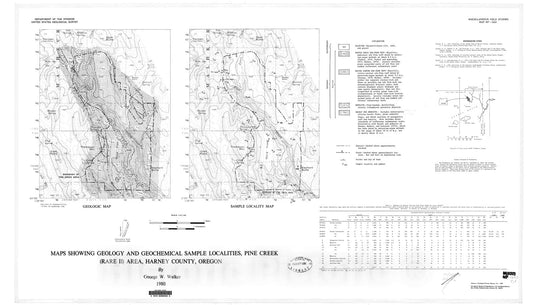 Map : Map showing geology and geochemical sample localities, Pine Creek (RARE II) area, Harney County, Oregon, 1980 Cartography Wall Art :